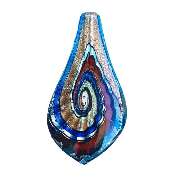 Handcrafted Glass Pendant With Intricate Swirl Design In Blue Red & Gold Tones - Picture 1 of 2
